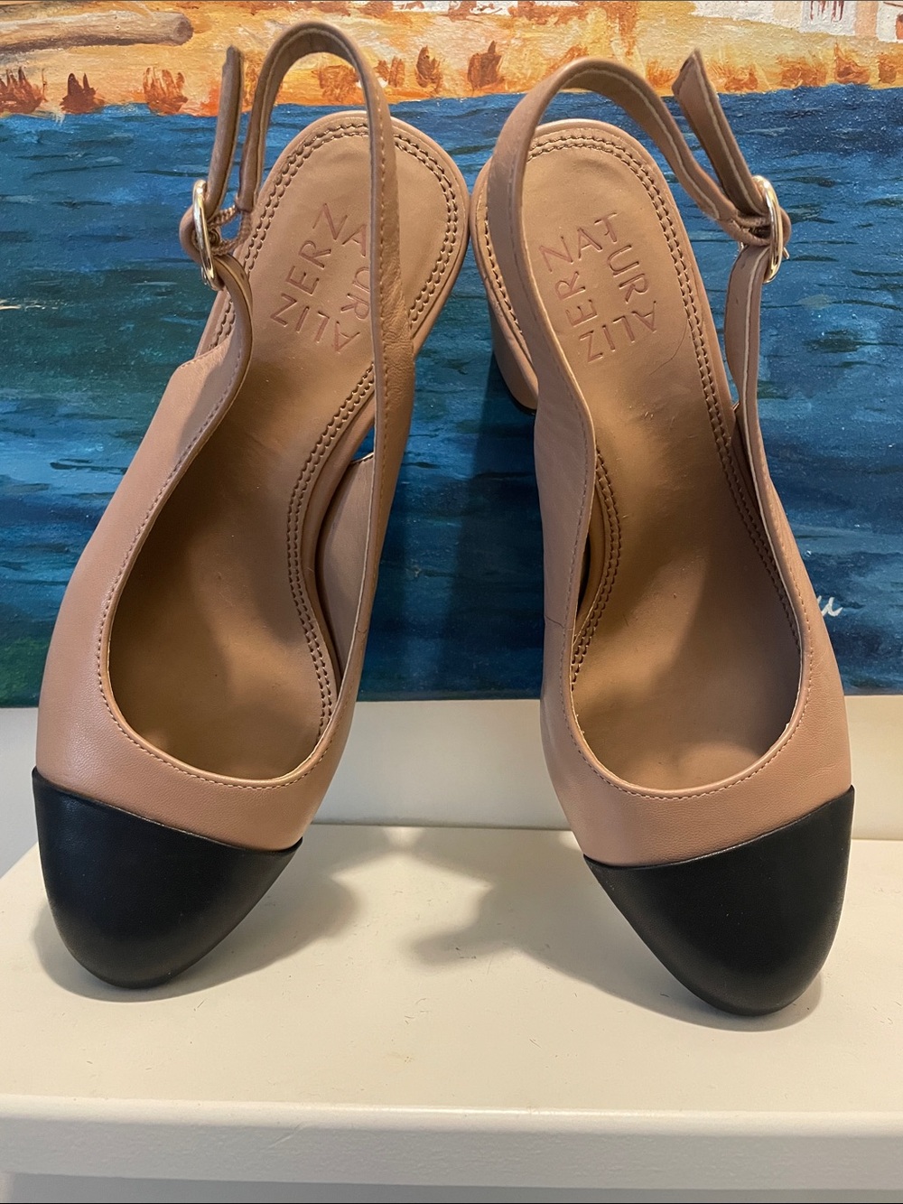 Naturalizer Two-Tone Nude and Black Slingback Heels